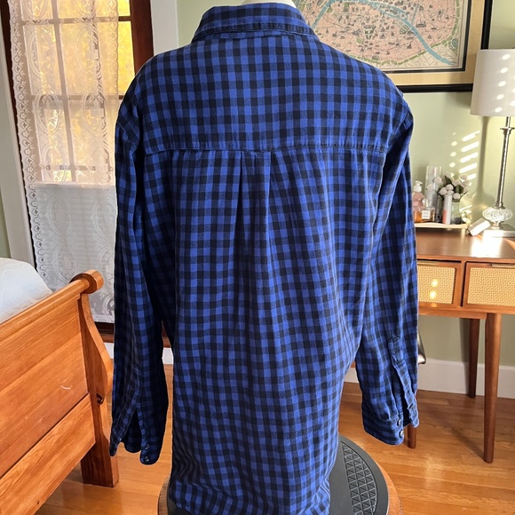 Eleven Stitch Design Blue Buffalo Plaid Cotton Button-up Top - Picture 2 of 7
